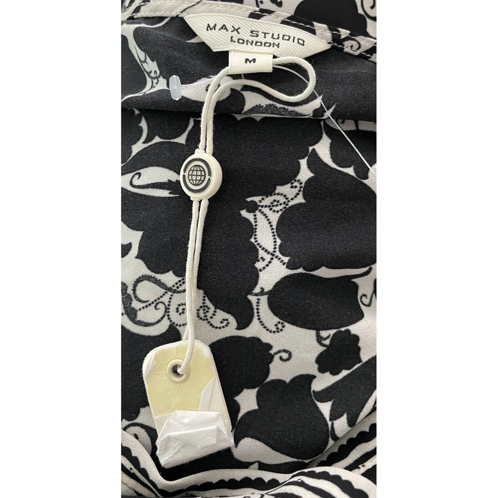 New Max Studio Floral Faux Wrap Dress Black White Garden Party Boho Medium - Picture 3 of 4